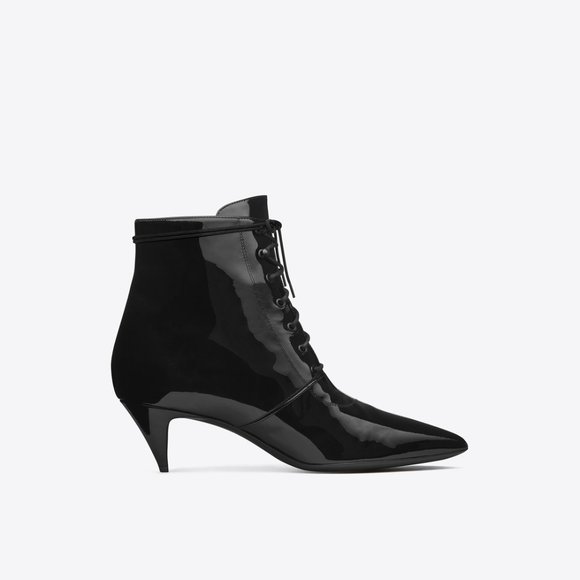 SAINT LAURENT KITTEN HEEL LACE-UP ANKLE CAT BOOT. - Picture 8 of 8